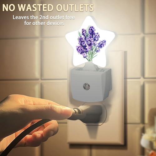 Image of Purple Lavender Flower Night Lights Plug in Wall Lamp Smart Dusk to Dawn Sensor for Home Decorative,Kids Room Bedroom Bathroom Kitchen Hallway Gifts