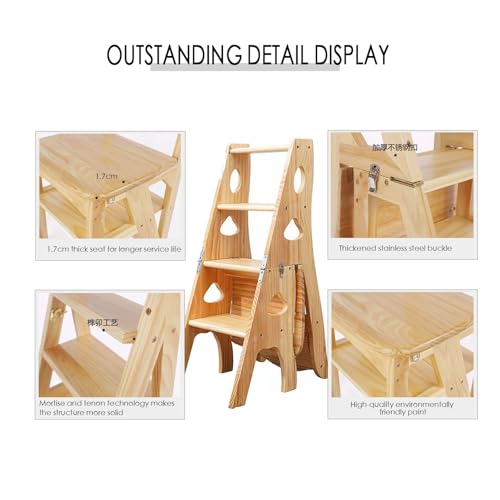 Escabeau pliable en bois 3 en 1 avec 4 marches - Léger et portable - Support de présentation - Vert