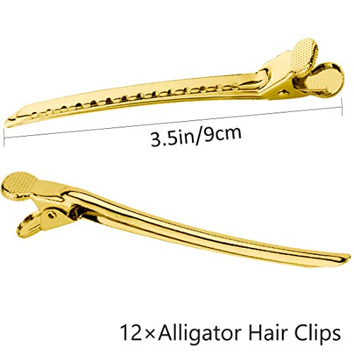 Hair Clips Prong For Hair Metal Hair Clips For Styling Hair Clips For Duckbill Hair Clips Sectioning Clips- Barrettes For Hairdressing Salon Styling Tools Stainless Steel - Gold, 12 Packs #TOP1