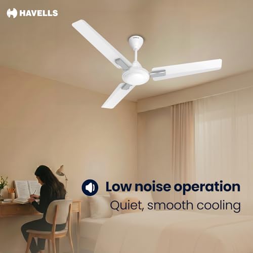 Image of Havells 1200mm Ambrose Neo Energy Saving Ceiling Fan| High Speed, High Air Delivery| Strong & Powerful Motor| Air Delivery: 220 m /min| Speed: 370 RPM| 2 Year Warranty|(Pack of 1,Elegant White)