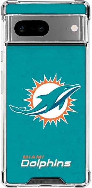 Skinit Clear Phone Case Compatible with Google Pixel 7a - Officially Licensed NFL Miami Dolphins Distressed- Aqua Design
