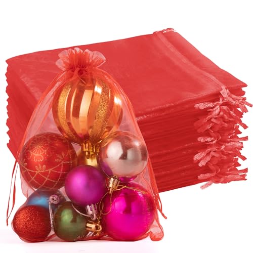 Image of Crweety 50 Pcs Red Organza Bags 6x9 In, Small Mesh Gift Bags with Drawstring, Sheer Gift Pouch for Jewelry, Candy Sachet Wedding Party Favor, Bridal Shower, Birthday Treats Decor & Graduation Gifts