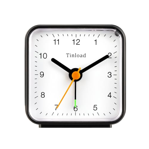 Tinload Klassischer analoger Reisewecker mit Schlummerfunktion und Licht, kompakte Größe, leises Quarzwerk, Crescendo Alarm, Schwarz