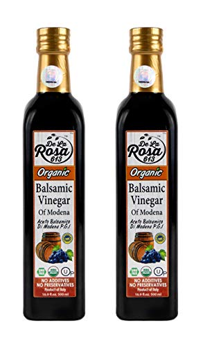 ORGANIC Italian Balsamic Vinegar of Modena (2-Pack) - De La Rosa 16.9oz - Barrel Aged in Oak and Chestnut | Vegan, Gluten-Free & Kosher | Great for salads, dressing and more!