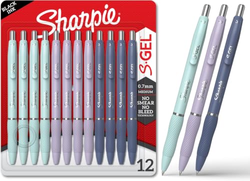 Image of Sharpie S-Gel, Gel Pens, Medium Point (0.7mm), Assorted Fashion Barrels, Black Ink, 12 Count - Office, Teacher, School Supplies (Pack of 12)