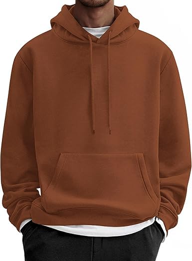 saklana Men's Casual Fleece Hoodie Sweatshirt Solid Hooded Collar Drawstring Long Sleeve Pullover-picture-34