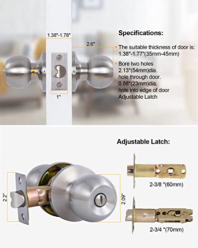 Lanwandeng Interior Door Knobs For Bedroom Or Bathroom Keyless, Satin Nickel Privacy Door Locks, Flat Ball Bath/Bed Door Handles #TOP3