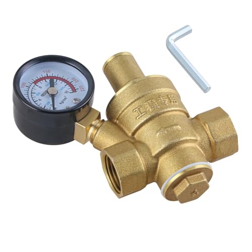 KITISUNI 減圧弁 DN15 1/2インチ 真鍮水道用減圧弁 調整可能 水制御 圧力調整弁 ゲージメーター付き
