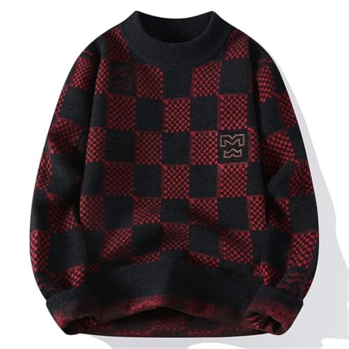 Men Round Collar Checkered Knitted Sweater American Style Men's Tops Knitted Slimming Sweater3