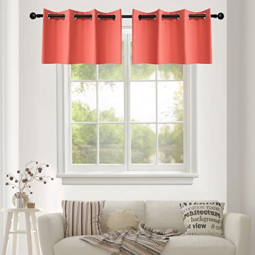 Ygo Coral Blackout Valance For Small Window - Grommet Top Window Treatment Blackout Panels Drapes For Bedroom (2 Pcs W 52 X L 18) #TOP20