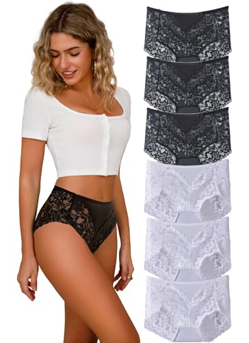 Cinvik High Waisted Underwear for Women Lace Invisible Plus Size Sexy Lingere Panties Cheeky Comfy Full Coverage Sexy Hipster Underwear 3XL