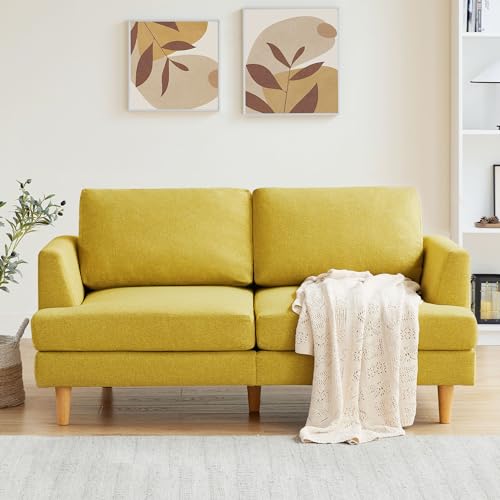 Busaurus Loveseat Sofa 56", Small Couches for Small Spaces, Mid Century Love Seat Couches for Living Room, Upholstered 2-Seater Small Couch for Bedroom, Apartment, Yellow