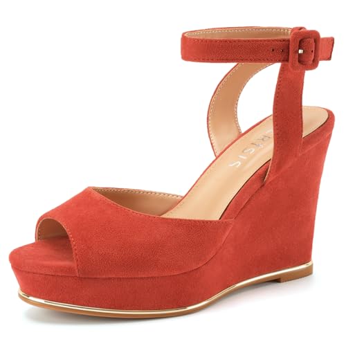 Image of Women's Dressy Platform Wedge Sandals Gold Wedges Peep Toe Patent High Heels Slingback Heeled Comfortable Ankle Strap Shoes