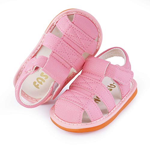 Image of WILLFUN Baby Boy Girl Summer Infant Squeaky Sandals Premium Rubber Sole Closed-Toe Non-Slip Shoes Toddler First Walkers