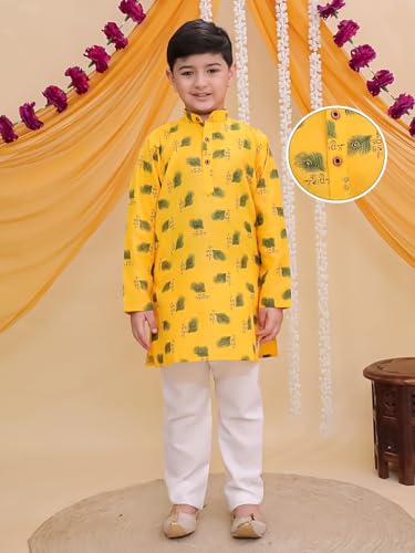 Image of AJ DEZINES Boys Cotton Full Sleeve Letter Printed Kurta Pajama Set for Kids - Ethnic wear | Special Occasion & Traditional Outfit |Boys Kurta Set - Regular Fit