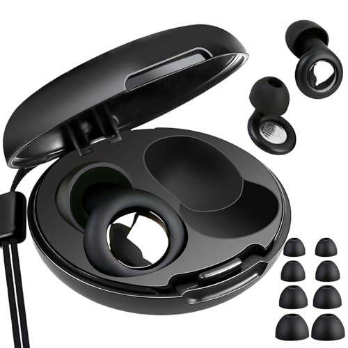 Tapones Oidos Ruido Dormir Reducción de Ruido 30dB Tapones Reutilizables de Silicona Suave para Dormir de Lado, Viajar, Conciertos - Incluye Estuche y Almohadillas Intercambiables (Negro, 4 Pares)