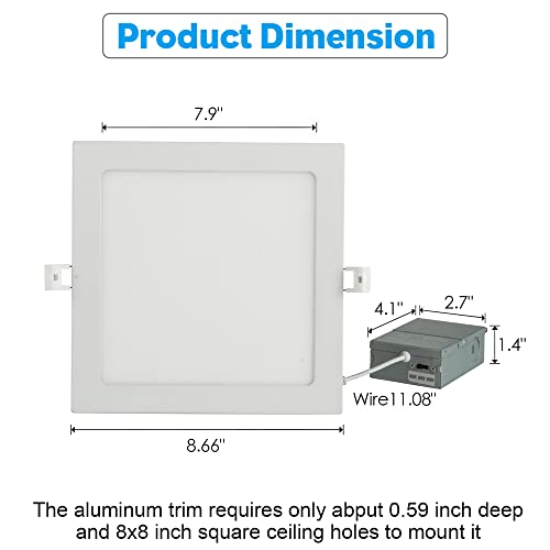 Qibang 8 Inch 4 Pack+8Inch 1Pack+4Inch 4 Pack Square Led Recessed Lighting Dimmable With Junction Box,3Cct 3000K-4000K-6000K Selectable 9W Cri85+ 650Lm #TOP6