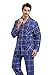 amaxer Men's Flannel Pajamas Set Men's Home Fashion Pajamas Top with Pockets Pants with Drawstring 100% Cotton Soft Pjs for Men，Blue and black plaid with white lines，M