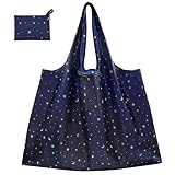 CHEESANHERR Bolsa Compra Plegable, Bolsa Tela Grande, Bolsas Reutilizables Compra, Tote Bag Hombre Mujer, Shopping Bag Supermercado Portátil Lavable, 53 X 66 cm (Estrellas Negras)