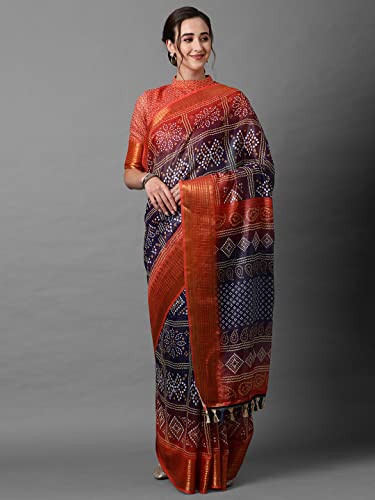 Image of AKHILAM Bandhani Print Linen Saree With Unstitched Blouse Piece for Women (SONPR1 Parent)