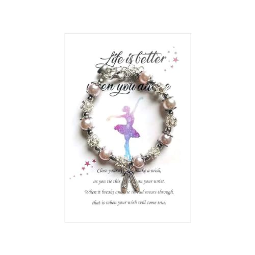 Lemua Dance Bracelet Pearl and Rhinestone Bracelet with Ballet Shoe Charm Dance Gifts for Granddaughter Daughter Niece