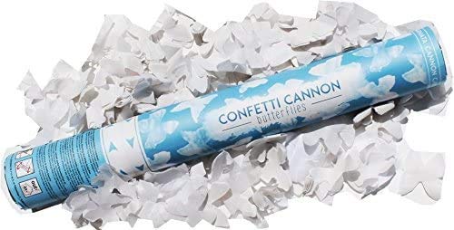 maxifiestas Cañon Confeti Mariposas, 6-8m de Altura, Bodas y Aniversarios, Papel-Cartón, 40 cm, Blanco
