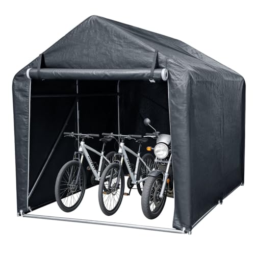 Randaco Fahrradgarage PE-Dach Garagenzelt für 1 Motorrad Fahrräder Carport UV-Schutz & Wasserdicht mit stabiler Stahlkonstruktion Lagerzelt für Motorrad Fahrräder Garten und Geräte Grau 218x157x166cm