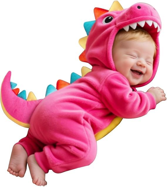 Baby Halloween Costume Toddler Dinosaur Costume Fuzzy Warm Dinosaur Dragon Hooded Romper Funny Cosplay Zip-Up Jumpsuit Fall Winter Animal Outfit Unisex 1-9 Months — image 1