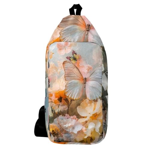 Sac à dos à bandoulière papillon et fleurs multicolore 16x36.5cm pour homme et femme