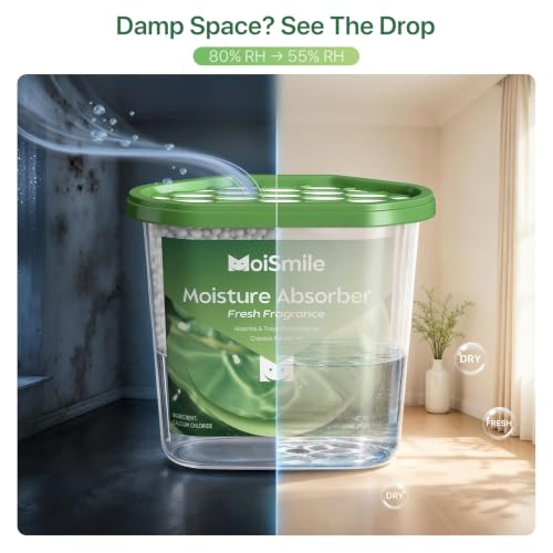 Image of Large Moisture Absorber Buckets, 6 Pack, 14 oz Each, Fresh Scent | 14 oz Net Fill with 12 g Fresh Scent Beads; Visible Water Collection; Up to 90 Days; For Bathrooms and Closets