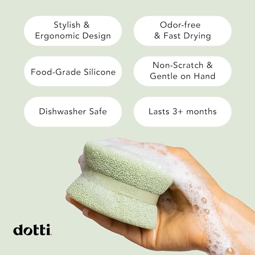 Image of Dotti Super Scrubber Silicone Sponge - Odor-Free, Non-Scratch, Fast-Drying, and Dishwasher-Safe Dish Scrubber - Also for Showers, Tile, and Counters - 3 Pack, Sage