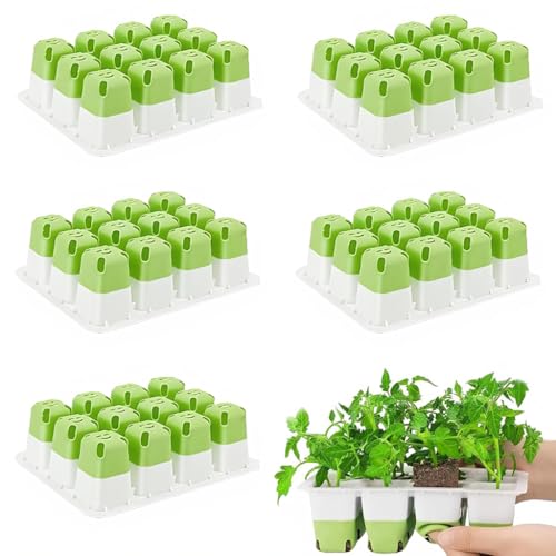 Image of HASTHIP Seedling Tray Germination Tray for Plants, 5Pcs Seed Germination Tray with Silicone Bottom 12-Cavity Seedling Trays for Plants for Starting Sapling Grow