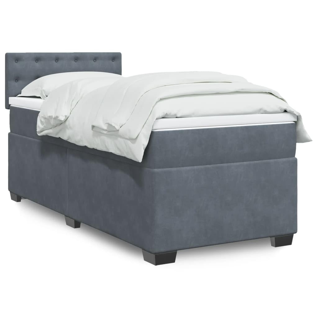 vidaXL Boxspringbett, Polsterbett Bett mit Matratze, Bettgestell mit Kopfteil Lattenrost, Einzelbett für Schlafzimmer, Dunkelgrau 90x200cm Samt