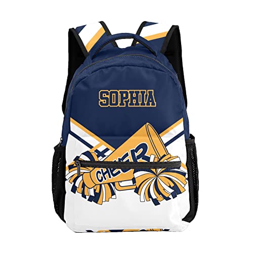 SunFancyCustom Personalized Custom Cheerleader Navy Blue Yellow Backpack Lightweight Travel Hiking Causual Bag With Name