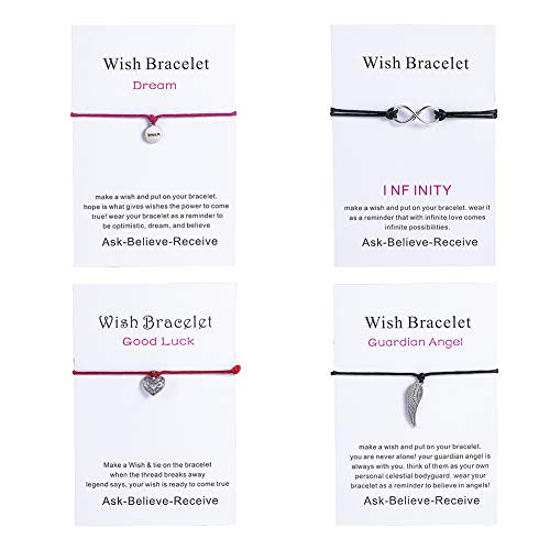 Tornado 4 Pcs Infinity Symbol/Angel Wing/Heart/Dream Wax Rope Card Make a Wish Bracelet Set Jewelry Adjustable