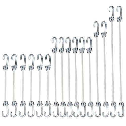 YELIER Mini Bungee Cords with Hooks. Versatile Outdoor Bungee Cord Set. Includes 2inch 4inch 6inch and 8inch Totaling 16 Bungee Cords. (16 White Four Sizes)