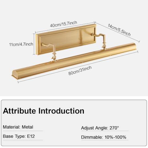 Image of BELS Picture Light for Wall, 30 Inch Gold Wall Light Hardwire, 270 Rotatable, E12 Base, Dimmable 4-Light Picture Frame Lights for Painting, Living Room, Bedroom(Exclude Bulb)
