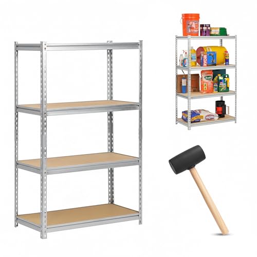 Image of Robustt 4-Tier Multipurpose Storage Rack | Bolt-Free Assembly | Galvanized Metal | Thick MDF Board | 175kg Capacity Per Shelf | 54 x 24 x 12 Inches Adjustable Shelf Rack for Home, Garage & Shop