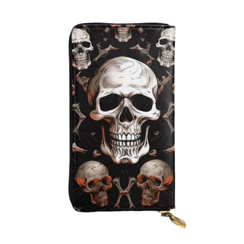 Skull Background Womens Long Wallet Purse,Pu Leather Clutch Bag With Zip Card Holder Case Credit Coin Wallets