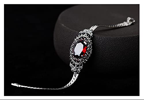 Bracelet pour Femme Chaîne Argent 925 de 7,2 Pouces : Bijou Jonc Zircon et Gemme Rouge Tendance