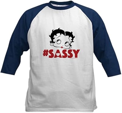 CafePress Betty Boop #Sassy Kids Baseball T Shirt Kids Cotton Baseball Jersey, 3/4 Raglan Sleeve Shirt Navy/White