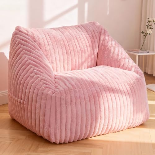 Image of HABUTWAY Bean Bag Chair, Giant Bean Bag Chairs for Adults and Kids, Bean Bag Sofa, Lazy Floor Sofa, Faux Fur Beanbag Chair with Armrests for Living Room Bedroom (Pink)