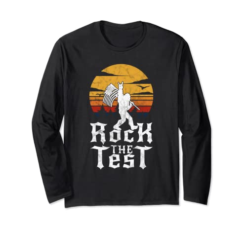 Rock The Test Test Day - Divertido profesor motivacional retro Manga Larga