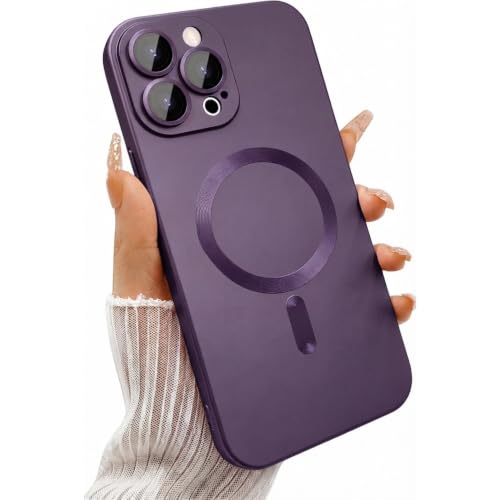 Image of DIZORO Magnetic Case for iPhone 13 Pro Cover [Compatible with MagSafe][Built-in Camera Lens Protector] Slim Soft Silicone Bumper Shockproof Metallic Luster Back Cover Phone Cases (Wine)