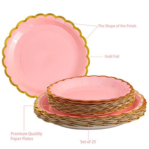 Lamosi 175 Piece Pink Party Supplies, 25Pcs Disposable Party Dinnerware, Pink Disposable Plates And Transparent Plastic Forks Knives Spoons, Cups For Wedding Bridal Shower Engagement Birthday Parties #TOP2