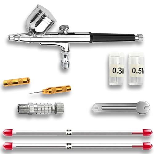 JUNIERS AG-230S Airbrush Pistole Double-Action-Funktion Airbrush-Set Pistole, Düse & Nadel, Komplettset für Profis & Anfänger Ideal für Modellbau, Nailart, Tattoo, Kuchen Dekoration & DIY-Projekte