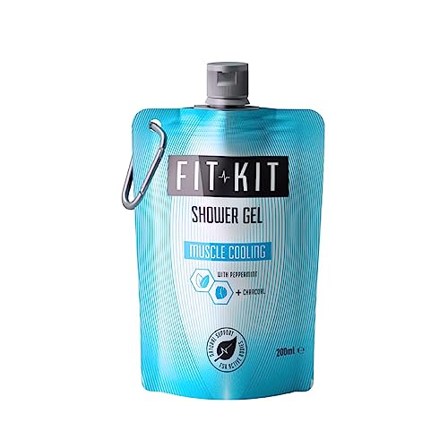 Fit Kit Muscle Cooling Sports Shower Gel - Mens & Women Body Wash for Post Exercise - With Peppermint & Charcoal Providing Fast Recovery from Muscle Soreness - 200ml