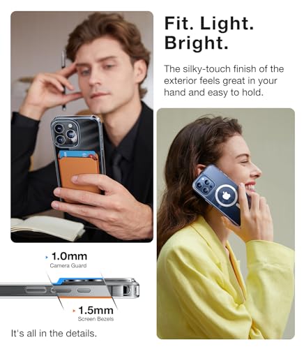Image of TORRAS Magnetic Shockproof for iPhone 15 Pro Case, [Military-Grade Drop Tested][Compatible with MagSafe] Clear Hard PC Back with Silicone Slim Protective Cover Anti-Fingerprint, Clear