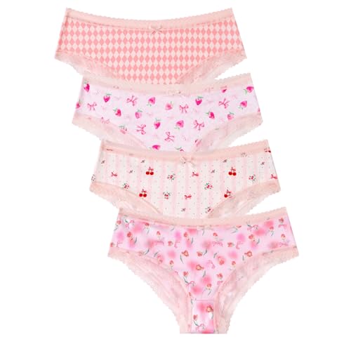 ORVIELIN Sweet & Cute! Women's Printed Lace Bikini Briefs - 4-Pack Floral Animal Underwear Set, Soft Stretchy Everyday Panties (US, Alpha, Medium, Regular, Regular, Multicolor)