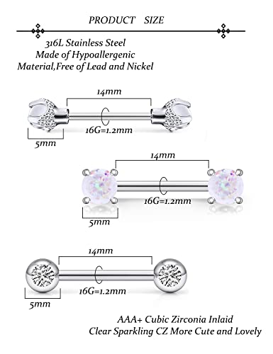 Vsnnsns 16G Nipple Piercing Jewelry - Surgical Steel Cubic Zirconia Dragon Claw Straight Barbell Nipple Rings in Silver & Rose Gold2